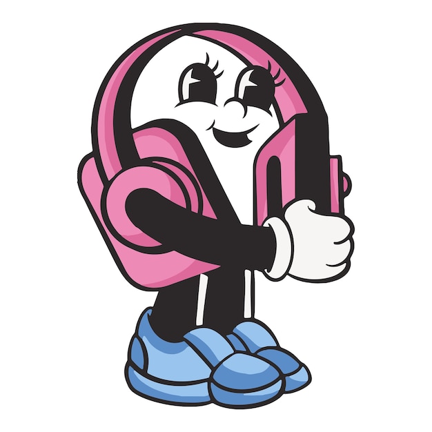 Les écouteurs caractères png illustration rétro fond transparent