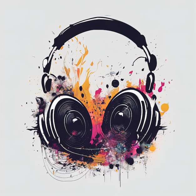écouteurs de musique avec des éclaboussures et des gouttesécouteurs de musique avec des illustrations aquarelles colorées