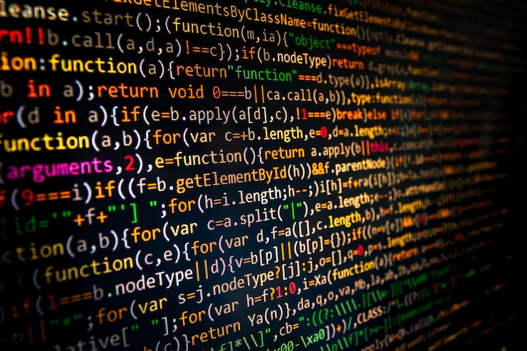 Photo écran abstrait de code de programmation de développeur de logiciels