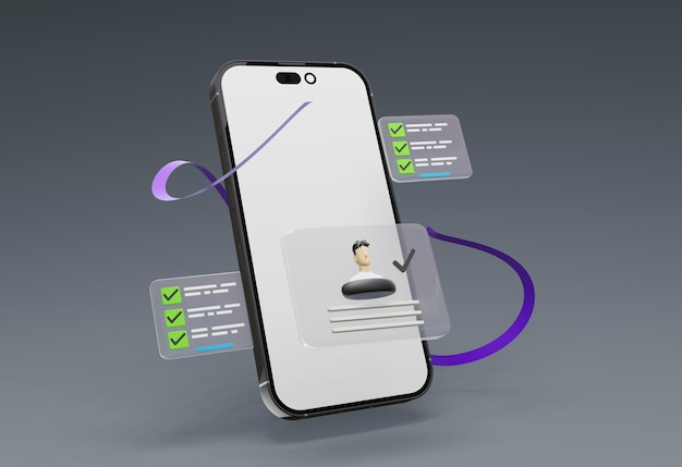 Écran blanc mobile avec tableau de bord de site Web 3D analyse des données SEO ai robot téléchargement de vidéo graphiques