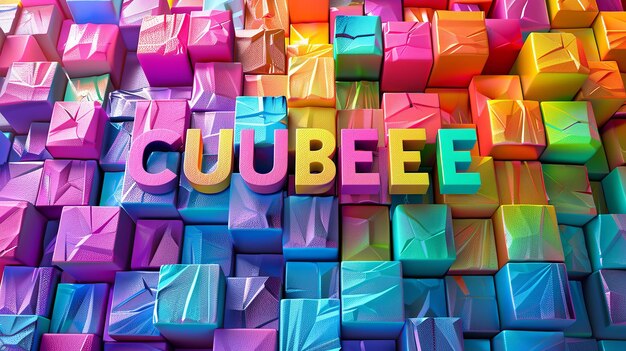 Un écran de cube vibrant avec le mot cubes imprimé dessus Generative Ai