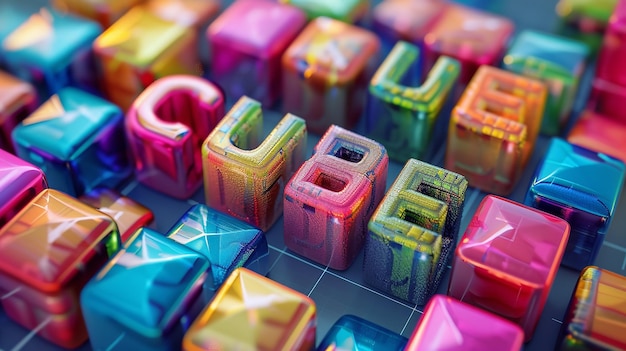 Un écran de cube vibrant avec le mot cubes imprimé dessus Generative Ai