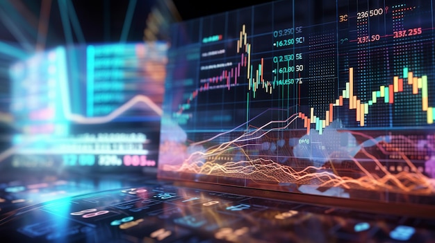 Un écran avec un graphique d'un marché boursier dessus