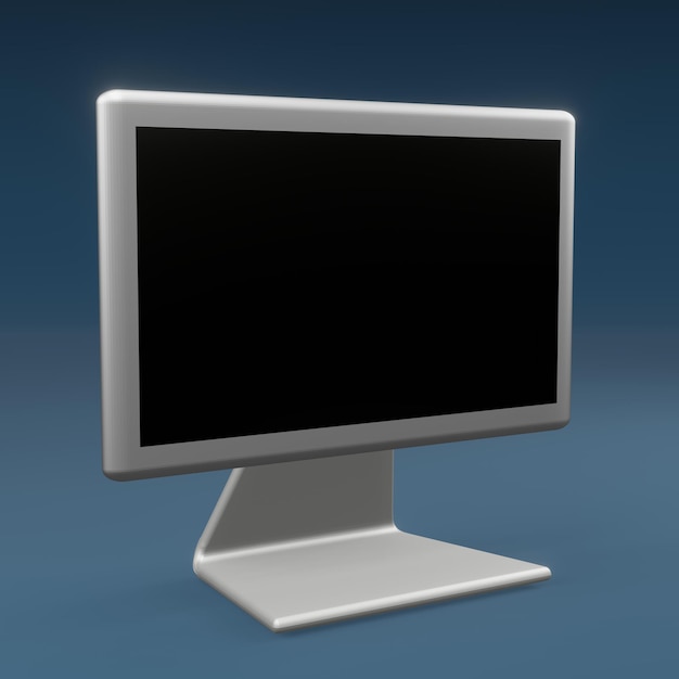 Écran d'ordinateur blanc modèle 3D avec fond bleu