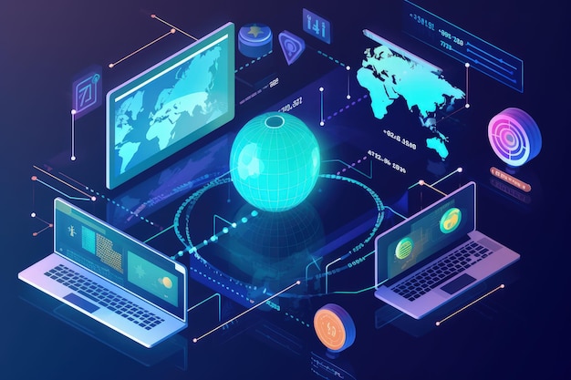 Un écran d'ordinateur avec un globe au-dessus de l'IA générative