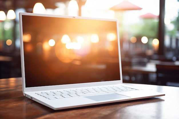 Un écran d'ordinateur portable vide sur un bureau moderne