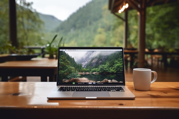 Un écran d'ordinateur portable vide sur un bureau moderne