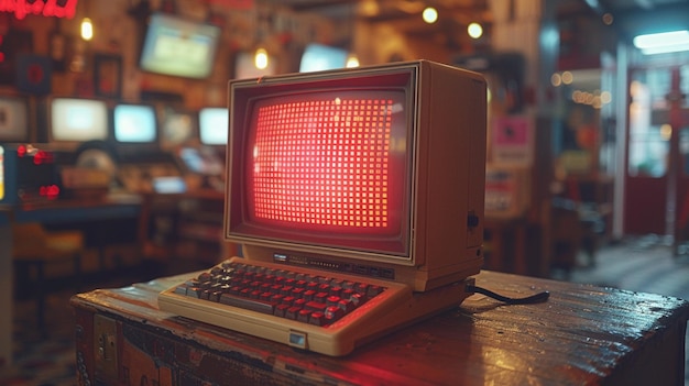 Photo Écran d'ordinateur vintage affichant le démarrage pixelé