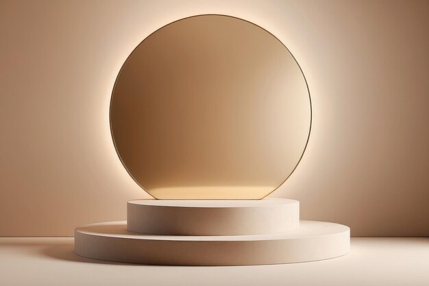 écran de pierre de podium toile de fond de luxe beige avec miroir doré piédestal minimal pour la beauté