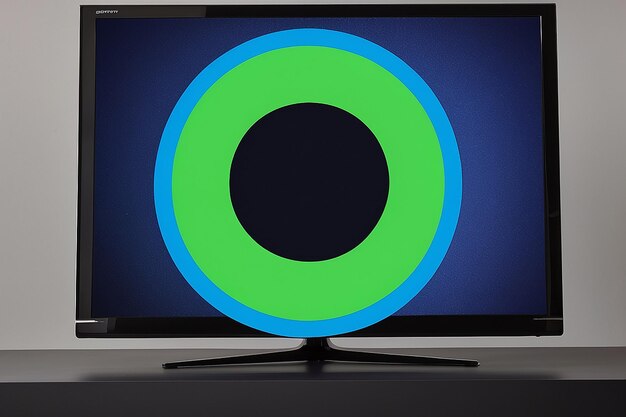 Un écran de télévision avec un cercle bleu et vert en bas