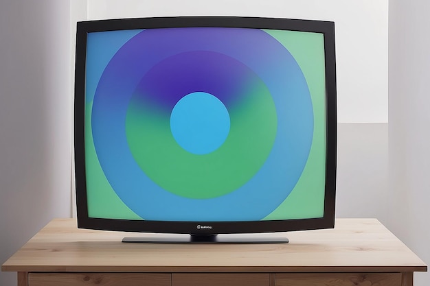 Un écran de télévision avec un cercle bleu et vert en bas