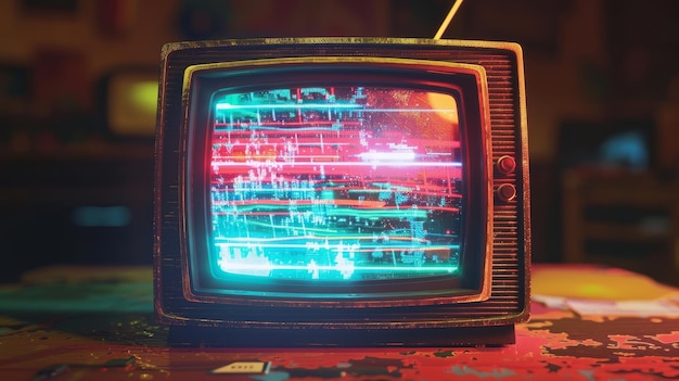 Un écran de télévision rétro affichant des images statiques colorées et déformées générées par l'IA