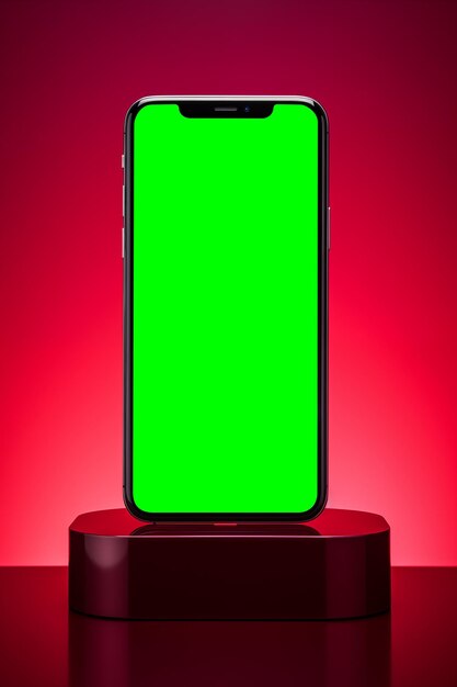 Photo Écran vert du smartphone sur fond rouge