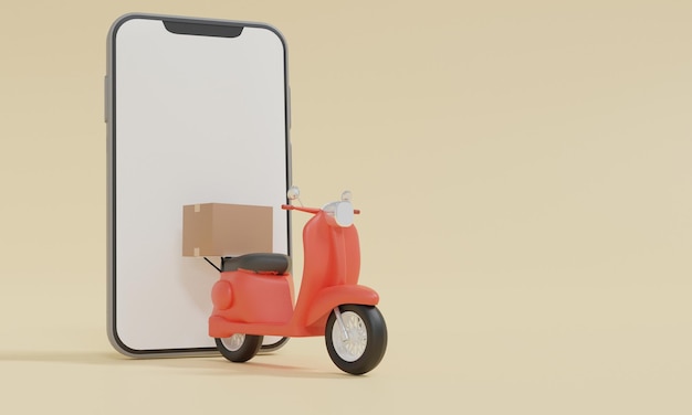 Écran vierge pour smartphone avec moto scooter Service de livraison avec boîte à colis Pin GPS