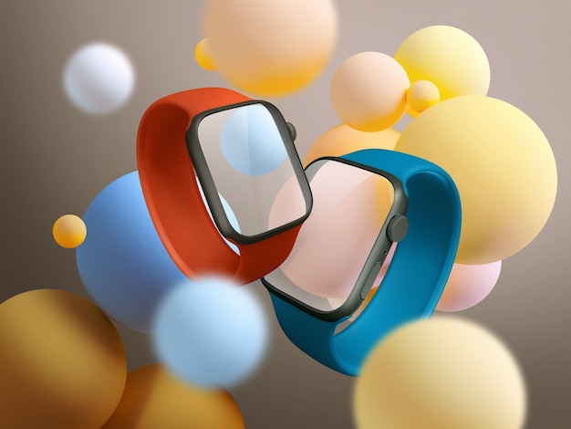 Photo Écrans flottants de smartwatch avec bulles