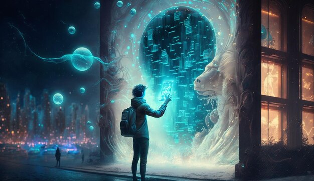 Photo un écrivain de science-fiction imagine un monde futur généré par l'ia