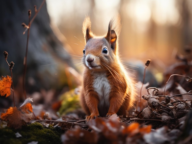 Un écureuil agile se précipitant dans un arbre à la recherche de glands