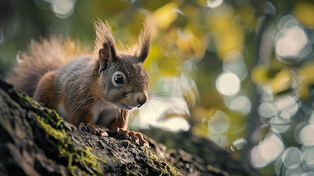 Photo un écureuil alerte accroché à un arbre dans une forêt ensoleillée