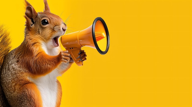 L'écureuil annonce à l'aide d'un mégaphone Annonce d'avertissement de notification