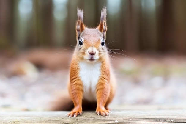 Photo un écureuil assis sur un banc en bois dans les bois