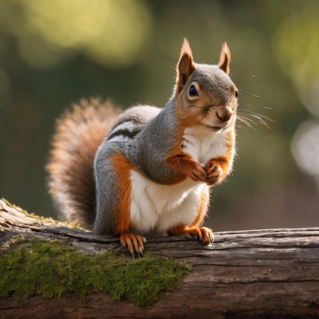 Un écureuil assis sur une branche avec une noix dans ses pattes