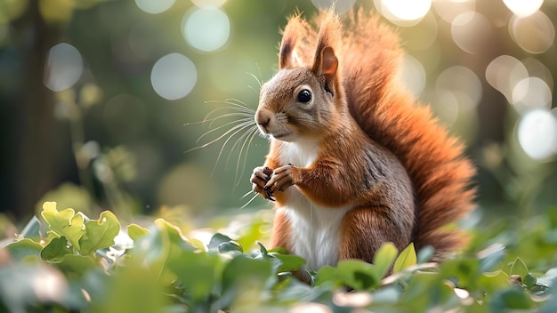Un écureuil charmant à la recherche de nourriture dans un parc animé Concept Photographie de la faune Exploration de la nature Aventure de parc