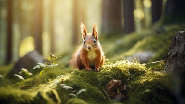 écureuil dans la forêt avec habitat naturel