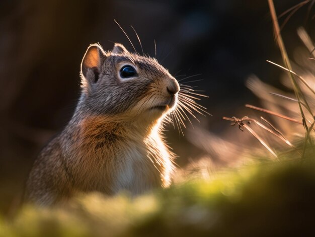 Un écureuil dans l'herbe regarde la caméra