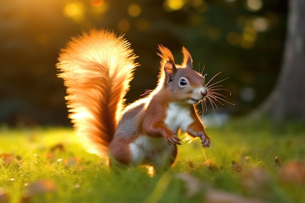 un écureuil debout sur l'herbe