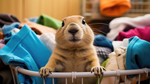 un écureuil debout sur un panier