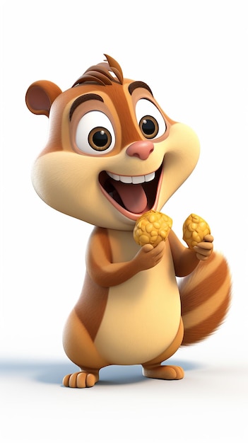 Photo un écureuil de dessin animé 3d tenant une arachide