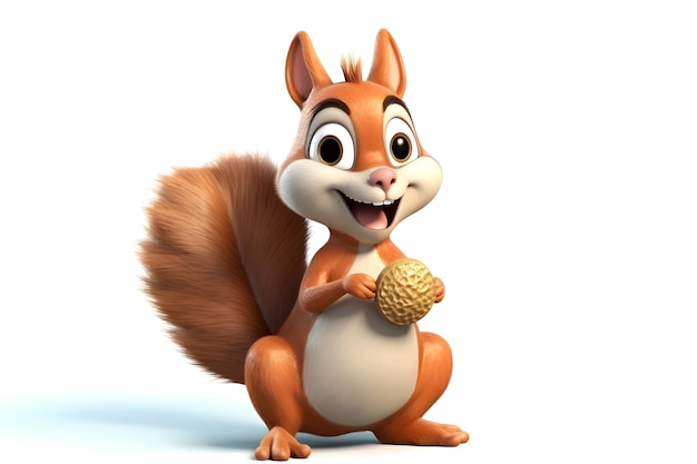Un écureuil de dessin animé tenant une noix