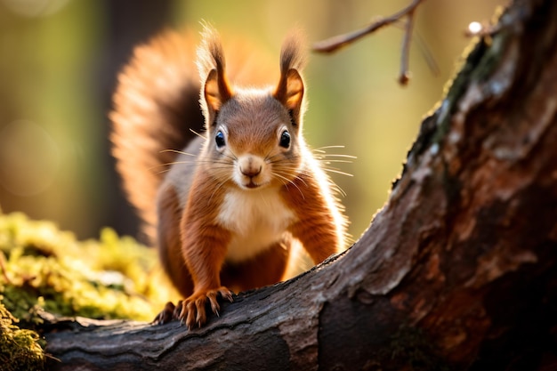 un écureuil est assis sur une branche d'arbre