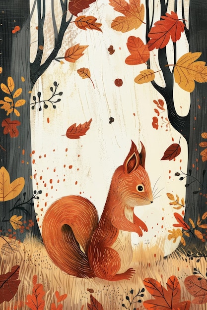 Photo un écureuil mignon à l'automne dans la forêt illustration pour enfants