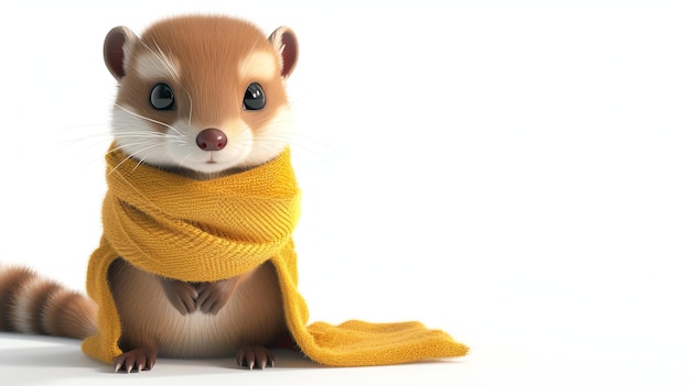 Photo un écureuil mignon et câlin est enveloppé dans un écharpe jaune chaud il regarde la caméra avec ses grands yeux ronds