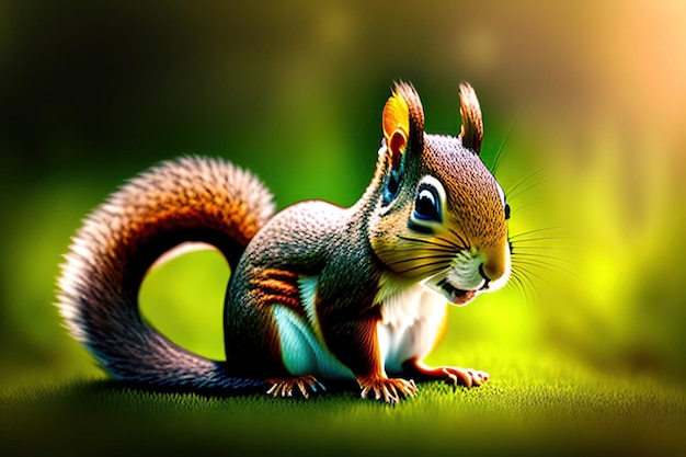 Un écureuil mignon regardant de l'herbe dans le jardin Animaux dans la nature Art numérique