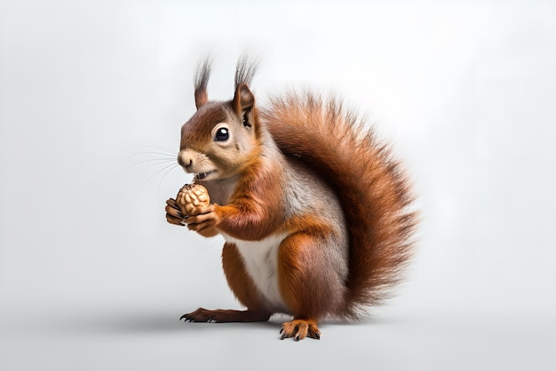 Un écureuil avec une noix dans la bouche