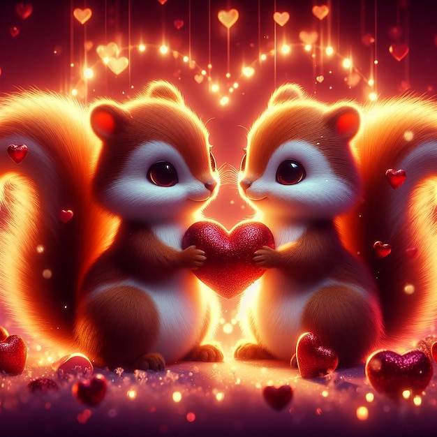 Les écureuils mignons dans le concept de la fête de la Saint-Valentin
