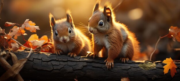 Des écureuils rouges mignons sur un arbre