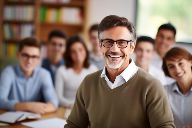 Éducateur expérimenté Enseignant américain mature dans la salle de classe avec des étudiants Generative Ai