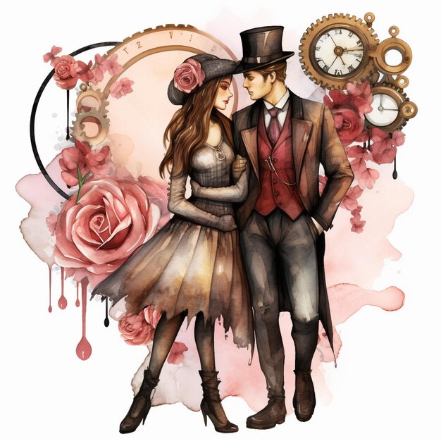 Effet d'aquarelle Steampunk Jour de la Saint-Valentin Romantique