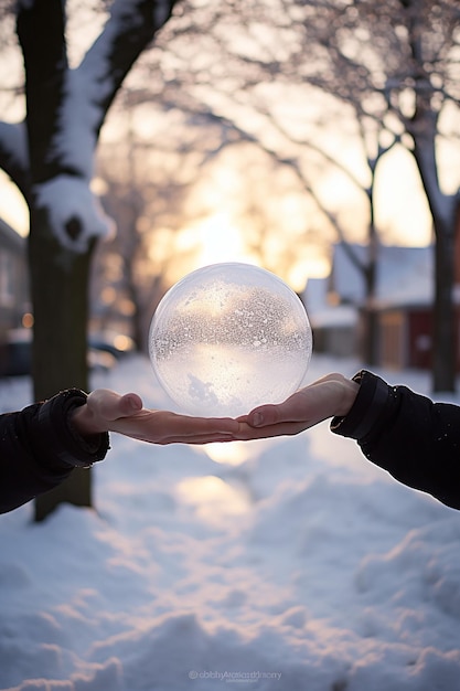 Photo l'effet boule de neige séance photo créative sur l'hiver et la neige