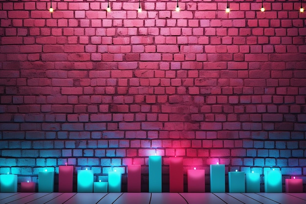 Photo effet d'éclairage rouge et bleu sur fond de mur de briques vide