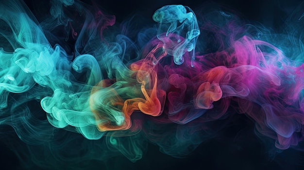 Effet de fumée coloré sur fond noir IA générative
