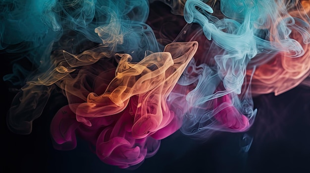 Effet de fumée coloré sur fond noir IA générative
