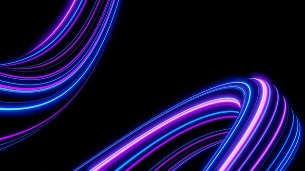 Effet de lumière néon 3d traînées lumineuses Arrière-plan de vitesse de mouvement de la lumière colorée Flou de mouvement effet de longue durée Concept de conception de la technologie 5g Faisceau laser étincelant sur une scène sombre Passage rapide au futuriste
