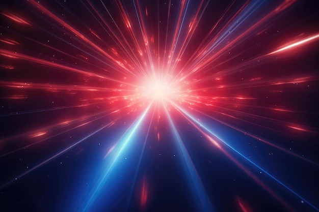 Effet de lumière rouge éclatante abstraite avec des rayons étincelants et un rétroéclairage bleu