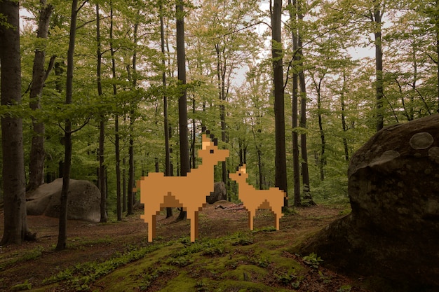 Effet pixel art numérique de cerf en forêt