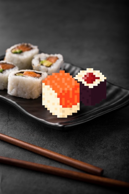 Photo effet pixel art numérique de sushi