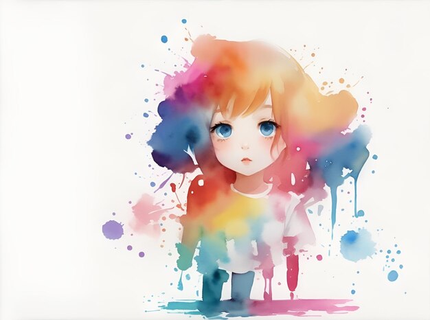 effet splash minimaliste Android jolie jeune fille icône fond d'écran aquarelle